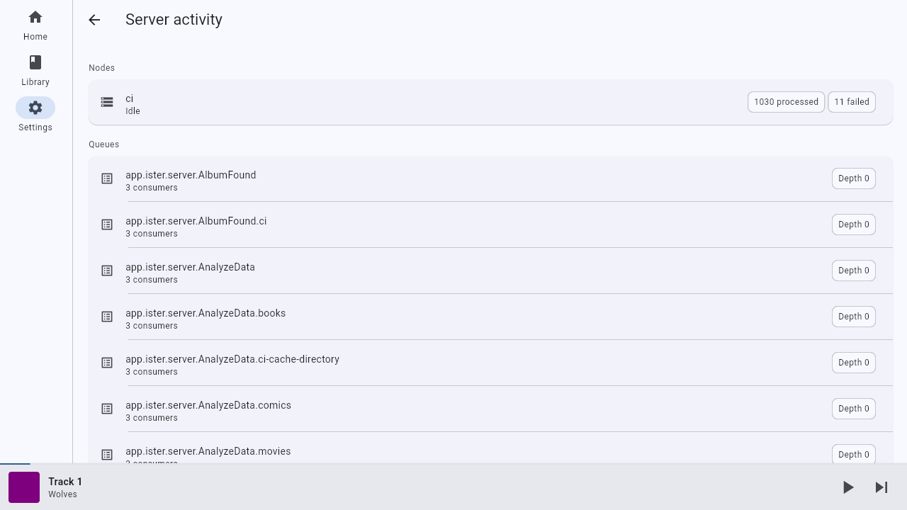 The server activity page