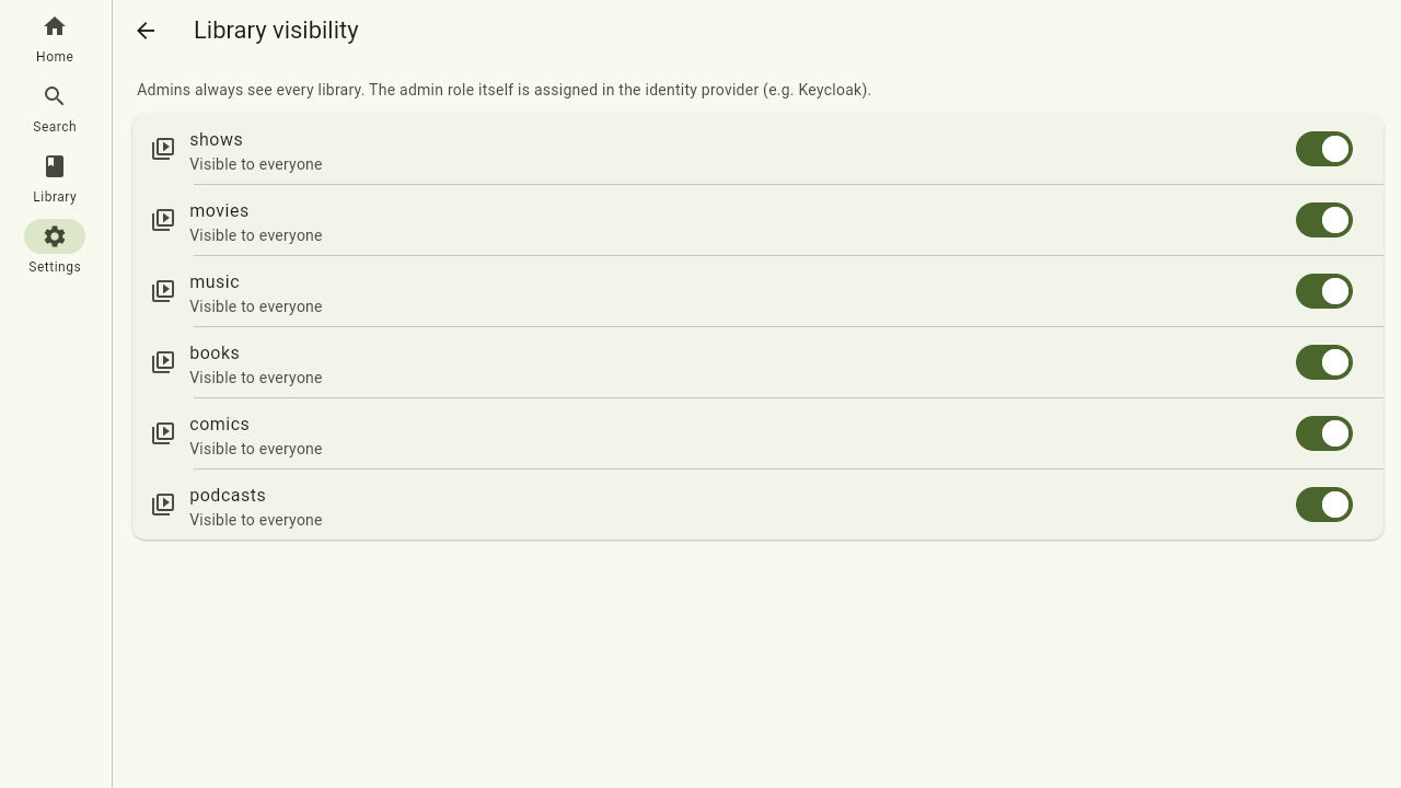 Library visibility toggles