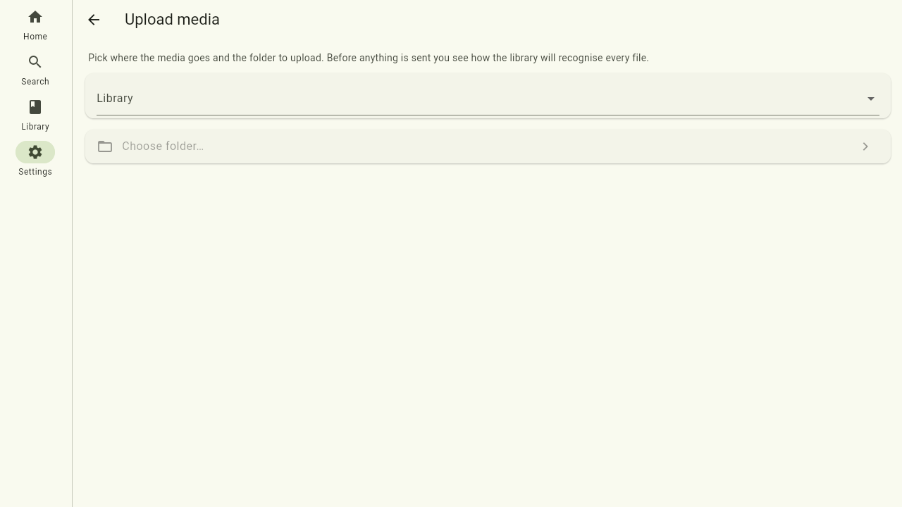 The upload page: library, directory and folder to upload