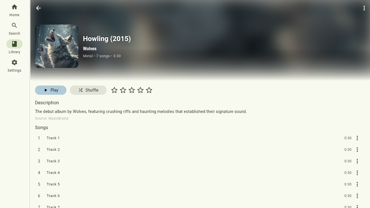 An album page with its track list