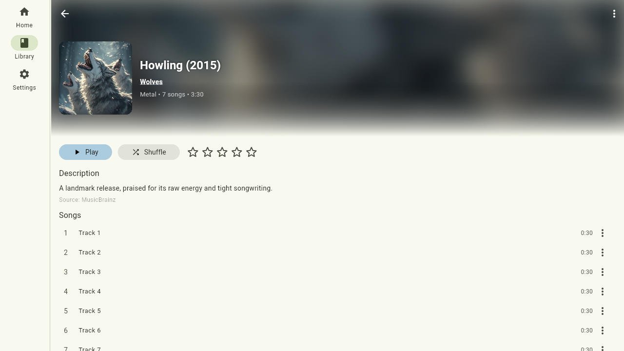 An album page with its track list