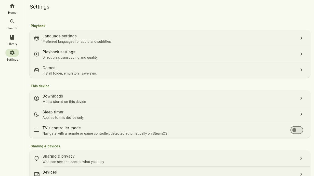 The settings overview with the admin entries