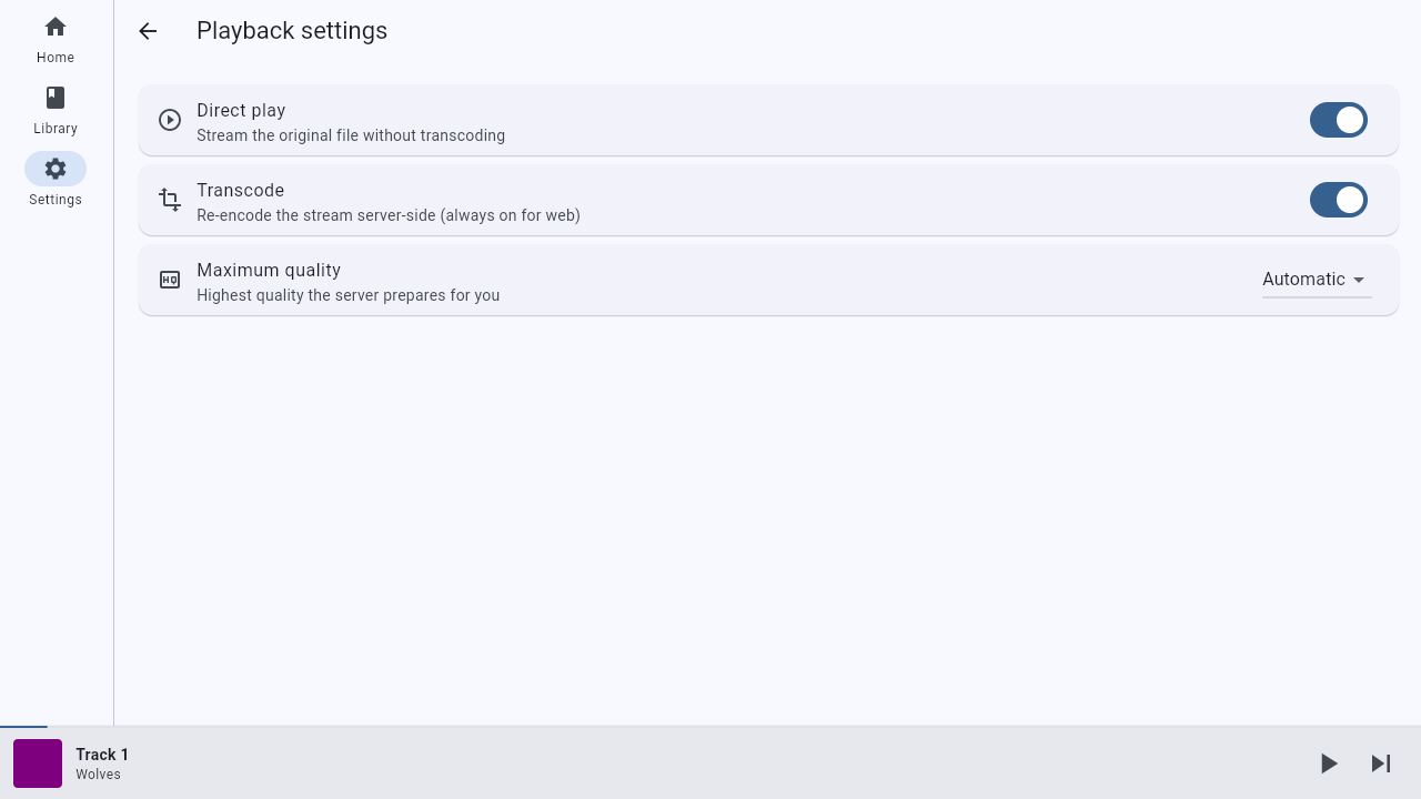 The playback settings page