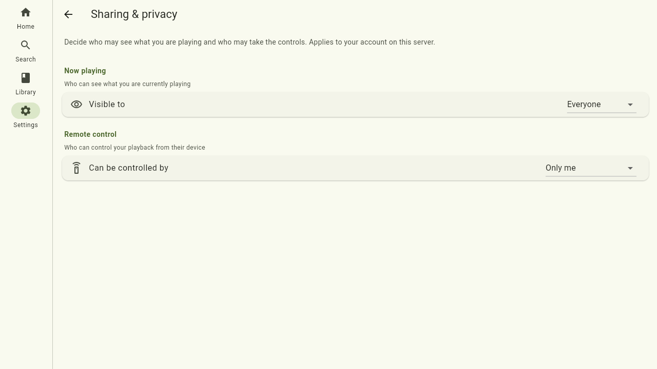 The sharing and privacy settings page