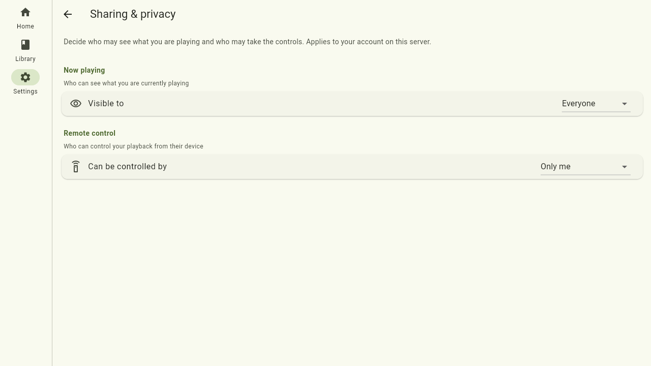 The sharing and privacy settings page