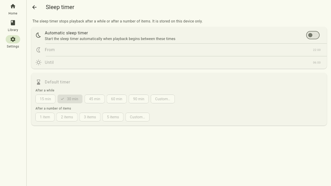 The sleep timer page