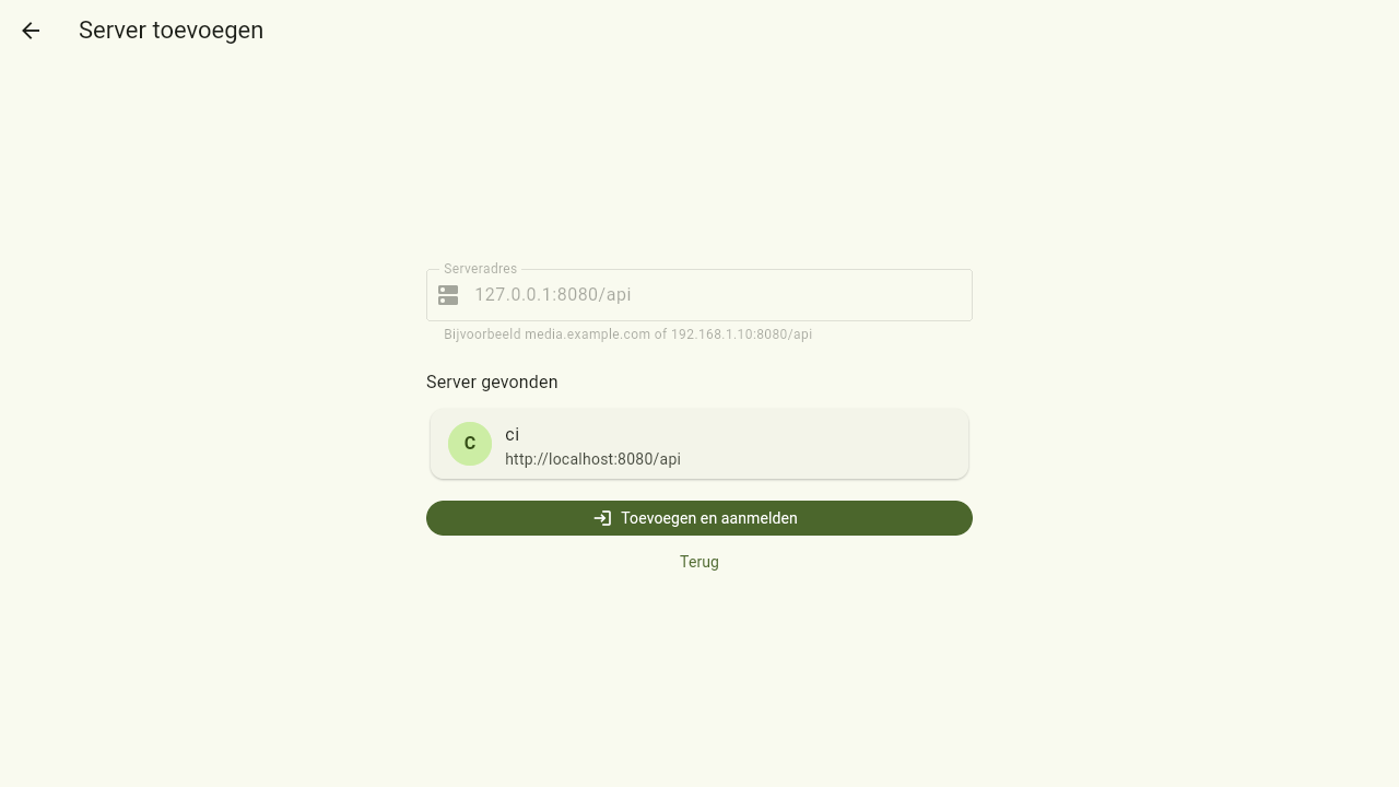Een server toevoegen: het adres wordt gecontroleerd voordat het wordt bewaard