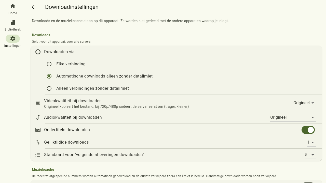 De pagina met downloadinstellingen