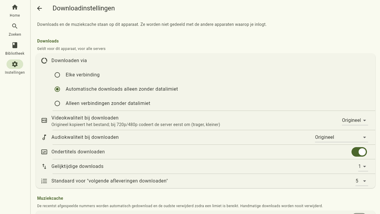 De pagina met downloadinstellingen