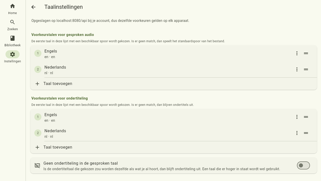 De pagina met taalvoorkeuren