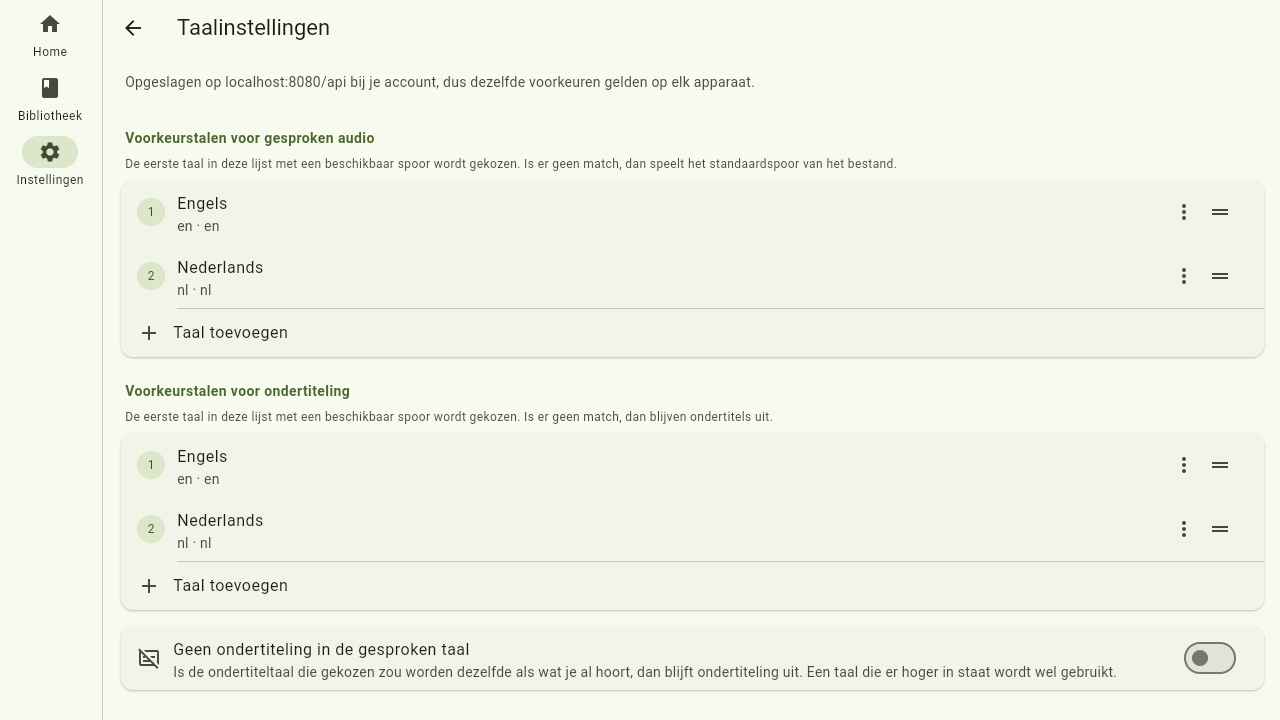 De pagina met taalvoorkeuren