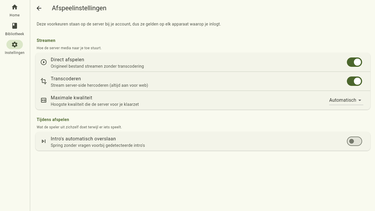 De pagina met afspeelinstellingen