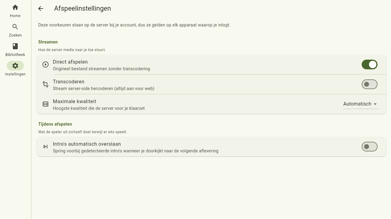 De pagina met afspeelinstellingen